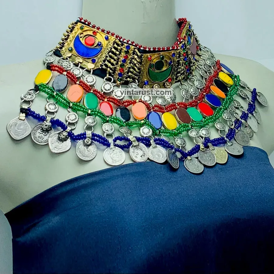 Multicolor Boho Choker Necklace With Dangling Coins