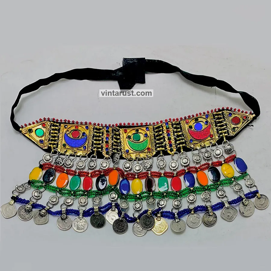 Multicolor Boho Choker Necklace With Dangling Coins
