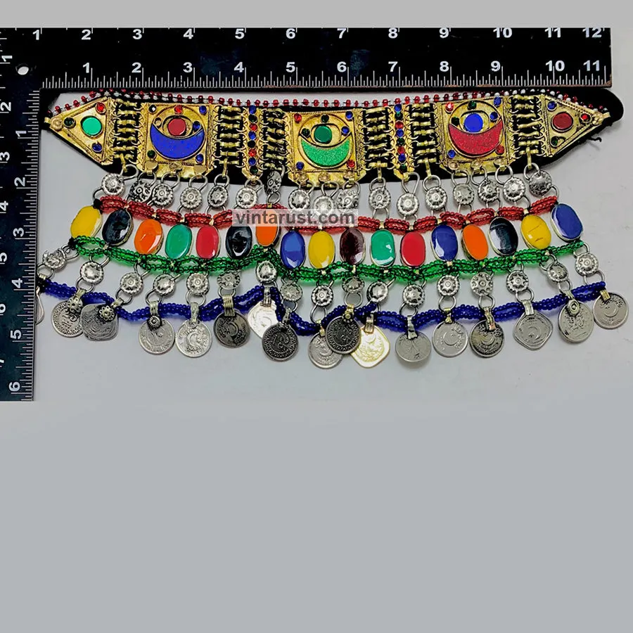 Multicolor Boho Choker Necklace With Dangling Coins