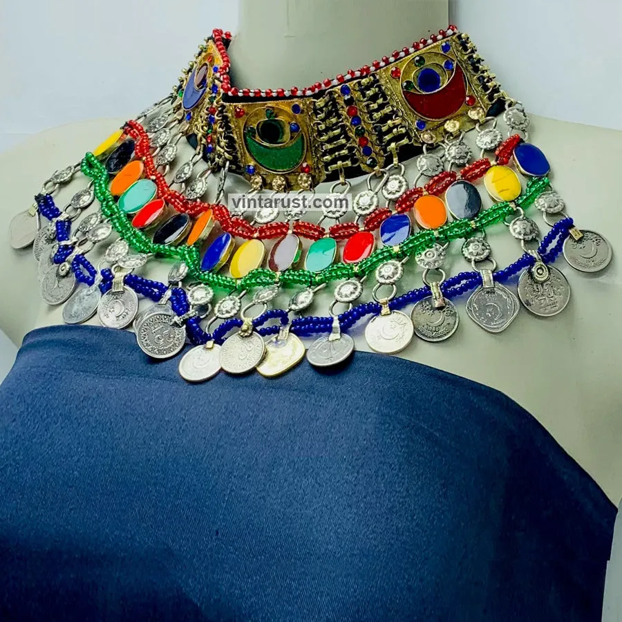 Multicolor Boho Choker Necklace With Dangling Coins