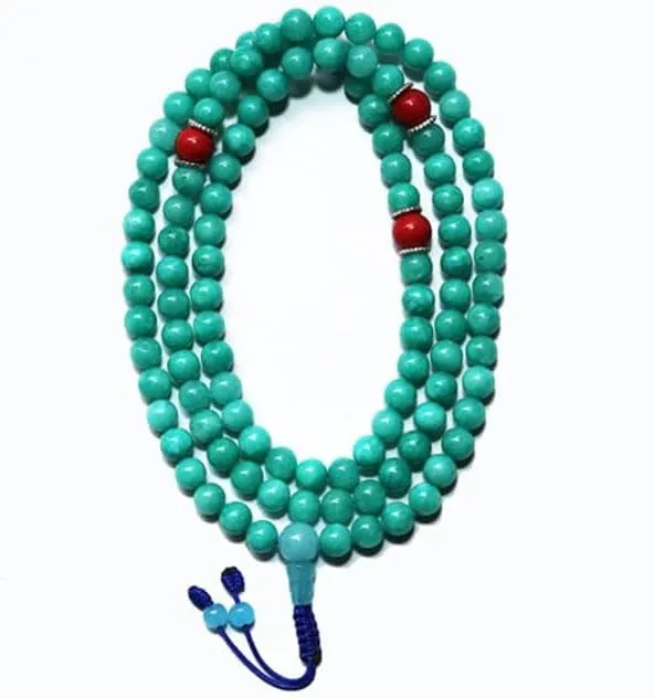 Natural Blue Jade, coral 8mm 108 Mala Beads, Spiritual, Meditation Beads, Reiki, Japa Mala, Buddhist Prayer Beads, Yoga Bracelet, healing beads LKMALA-RRGU-981