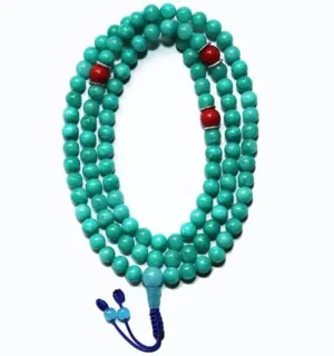 Natural Blue Jade, coral 8mm 108 Mala Beads, Spiritual, Meditation Beads, Reiki, Japa Mala, Buddhist Prayer Beads, Yoga Bracelet, healing beads LKMALA-RRGU-981
