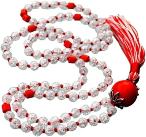 Natural Crystal Quartz, Red Coral & Red Jasper 4x3mm-8mm,14mm 108 Mala Beads, Spiritual, Meditation Beads, Reiki, Japa Mala, Buddhist Prayer Beads, Yoga Bracelet, healing beads LKMALA-RRGU-1838