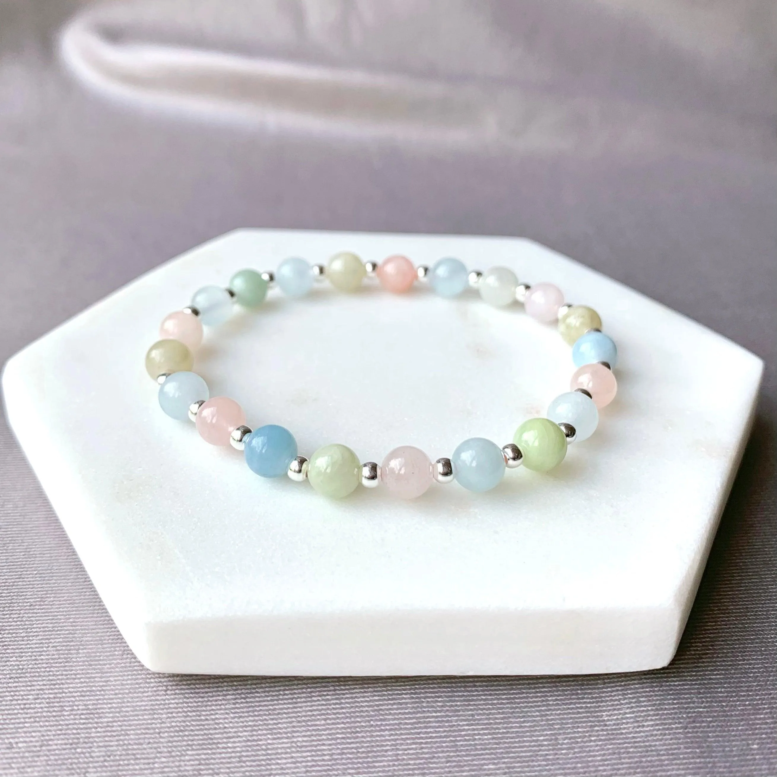 Natural Morganite Sterling Silver Bracelet