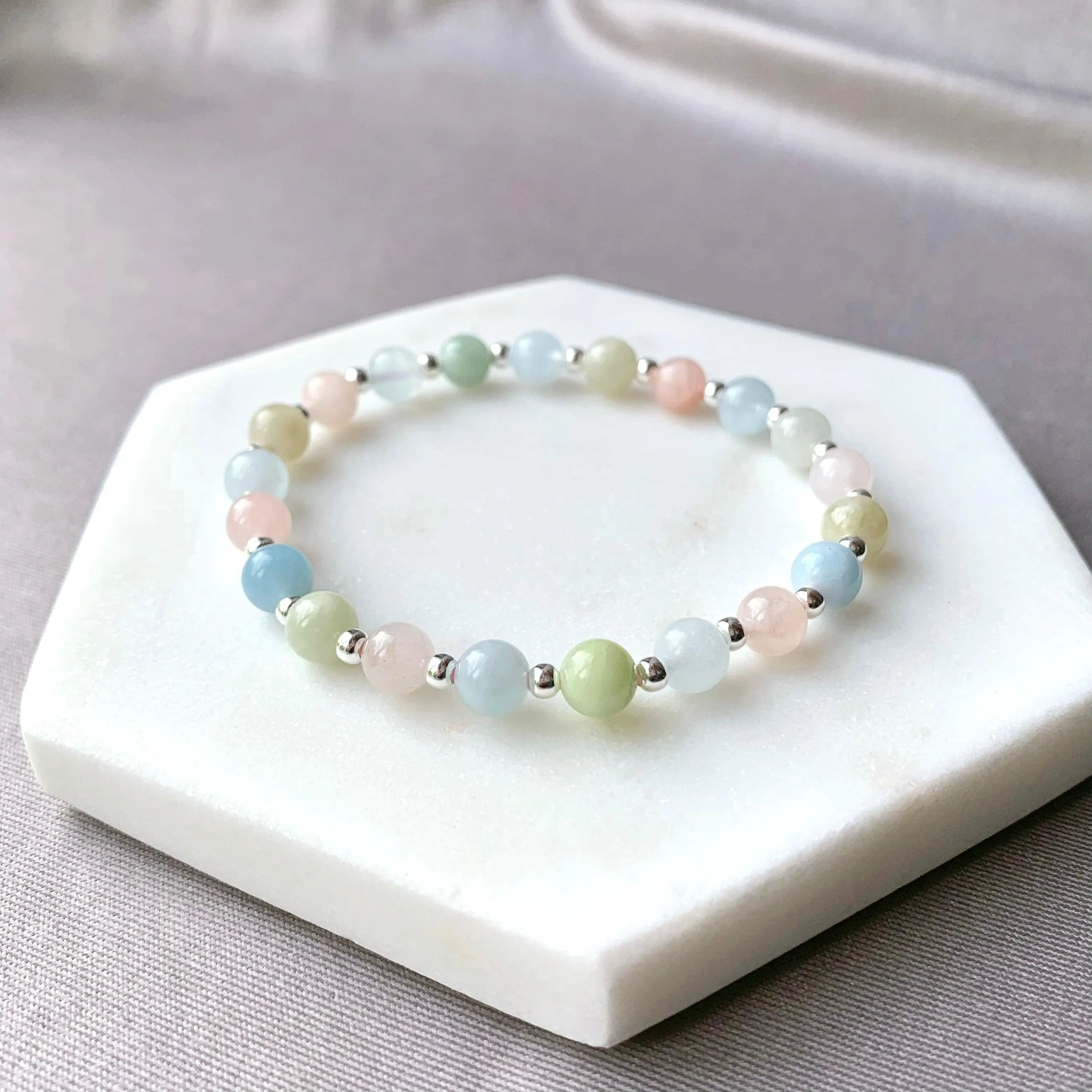 Natural Morganite Sterling Silver Bracelet