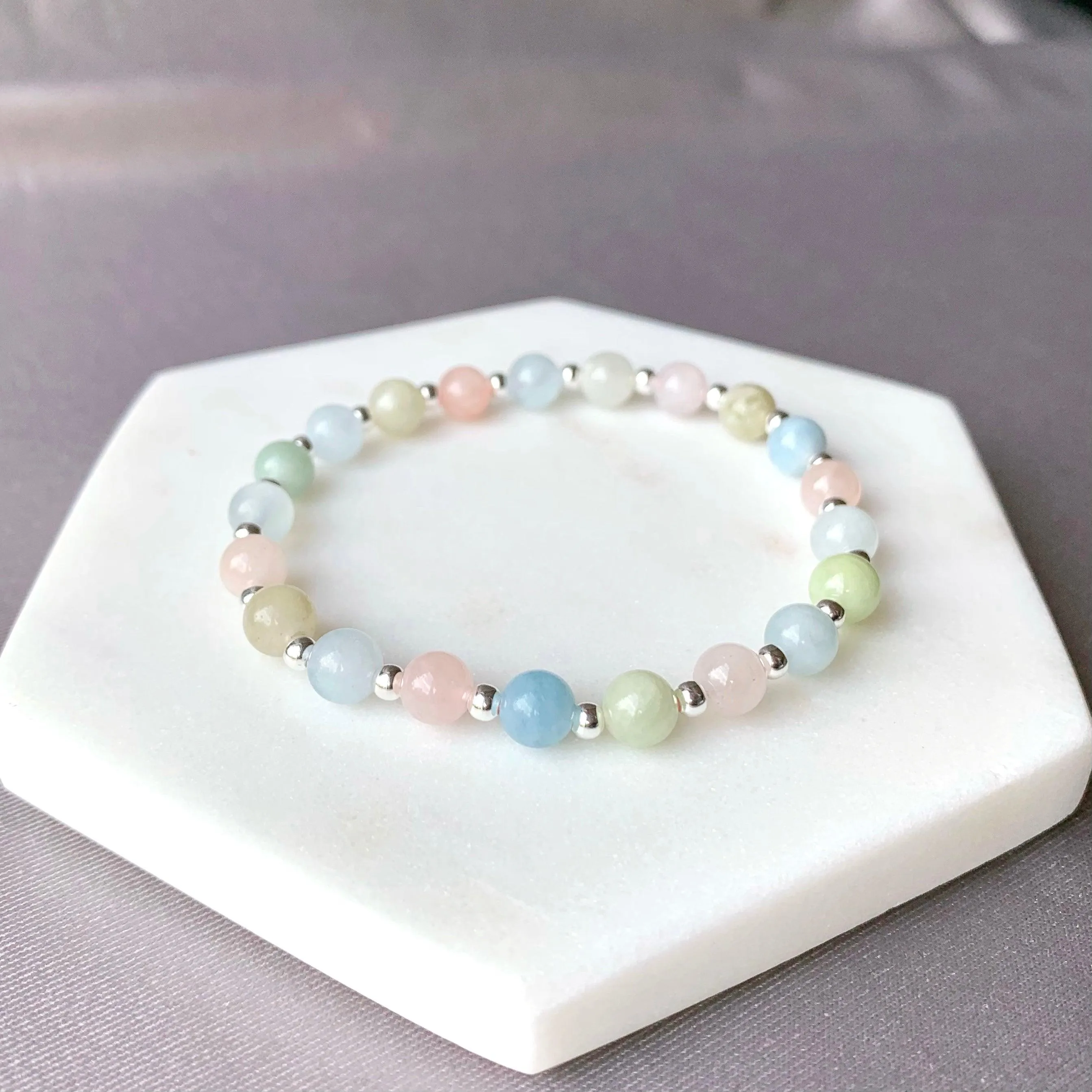 Natural Morganite Sterling Silver Bracelet