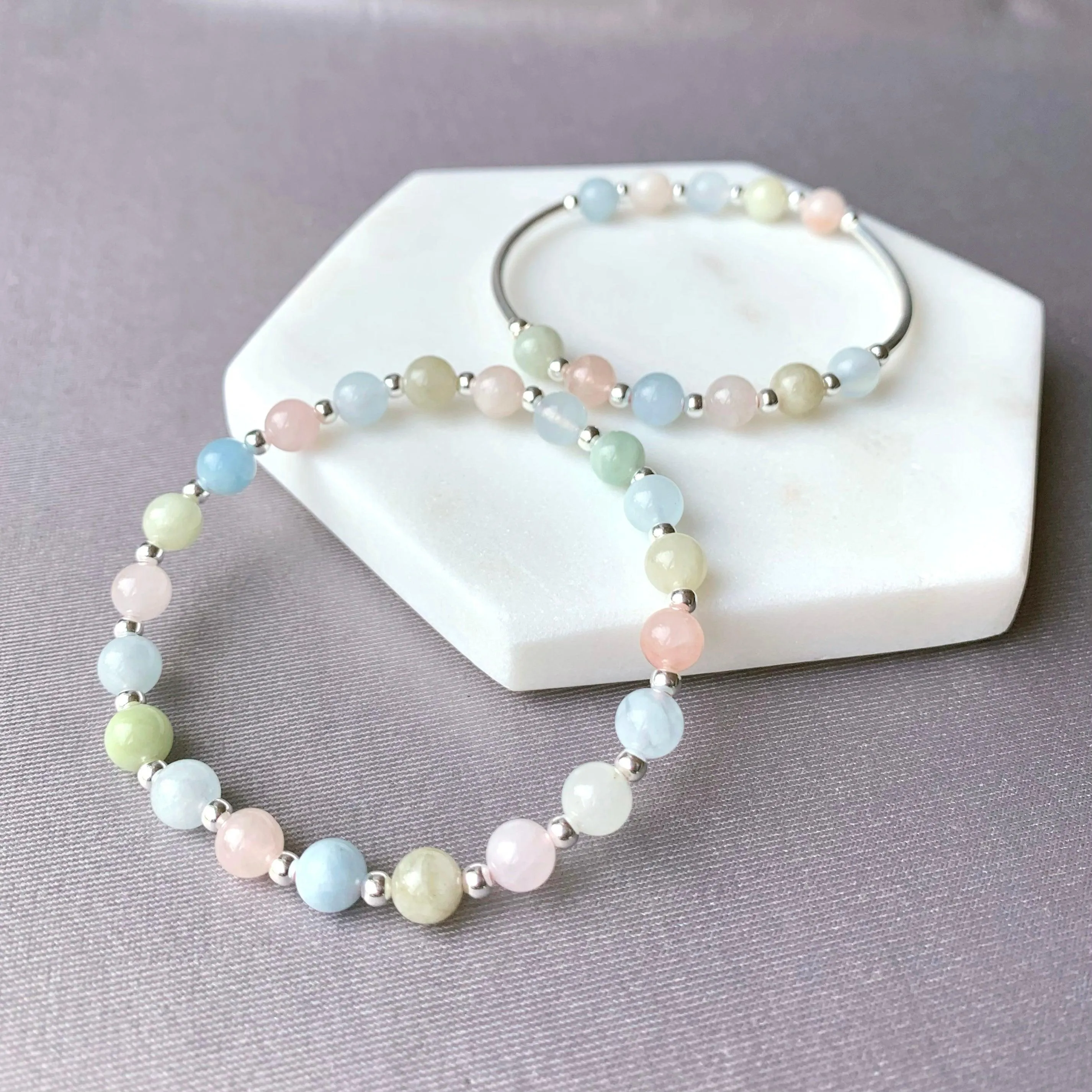 Natural Morganite Sterling Silver Bracelet