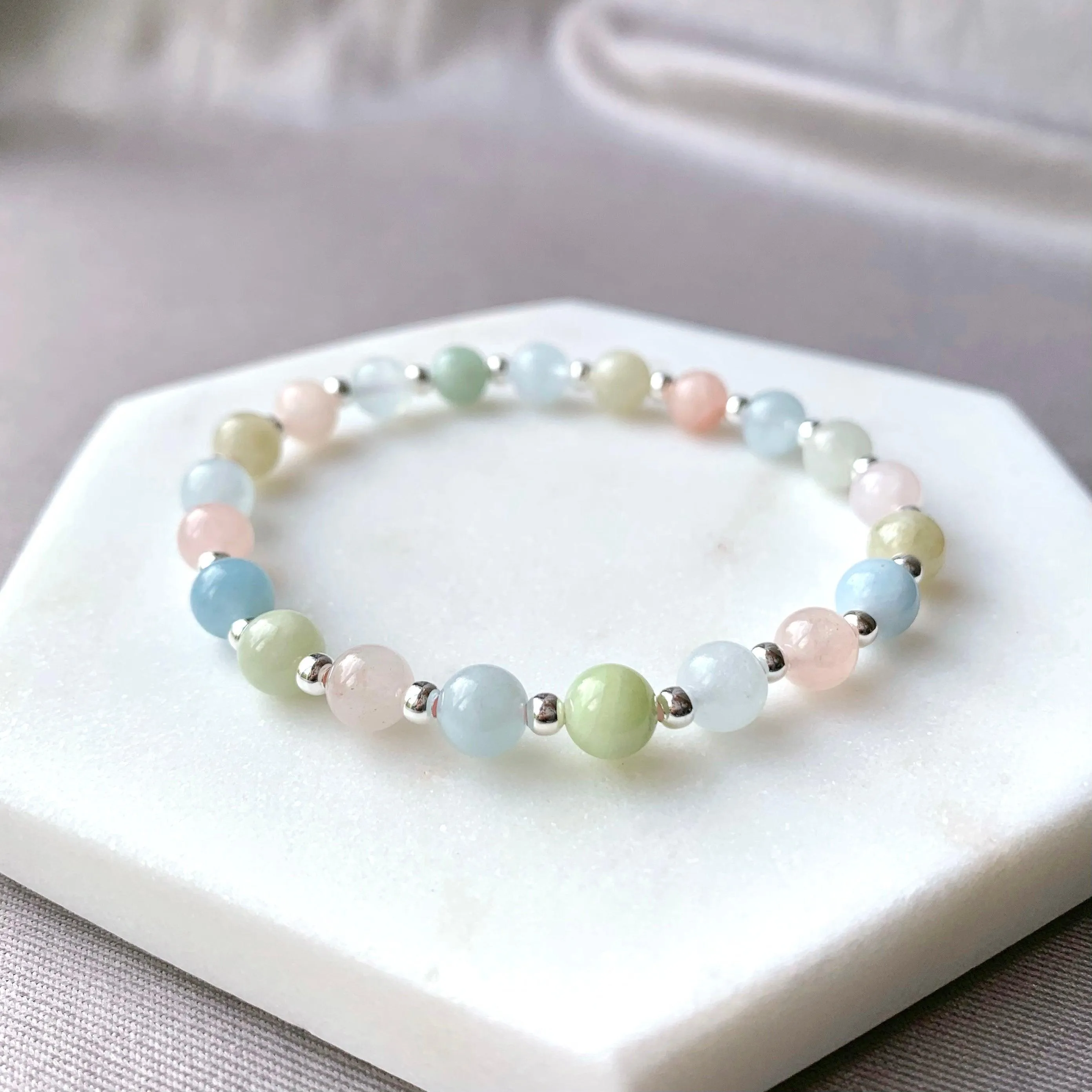 Natural Morganite Sterling Silver Bracelet
