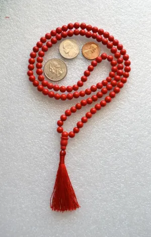 Natural Red Coral 8mm 108 Mala Beads, Spiritual, Meditation Beads, Reiki, Japa Mala, Buddhist Prayer Beads, Yoga Bracelet, healing beads LKMALA-RRGU-1621