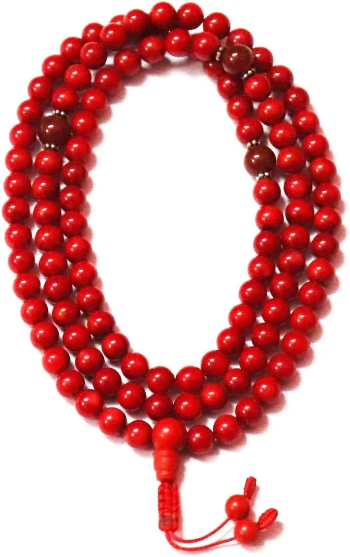 Natural Red Coral,carnelian 8mm 108 Mala Beads, Spiritual, Meditation Beads, Reiki, Japa Mala, Buddhist Prayer Beads, Yoga Bracelet, healing beads LKMALA-RRGU-671