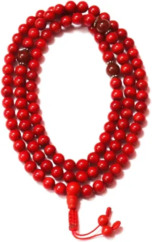 Natural Red Coral,carnelian 8mm 108 Mala Beads, Spiritual, Meditation Beads, Reiki, Japa Mala, Buddhist Prayer Beads, Yoga Bracelet, healing beads LKMALA-RRGU-671
