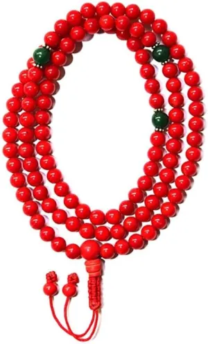 Natural Red Coral,green jade 8mm 108 Mala Beads, Spiritual, Meditation Beads, Reiki, Japa Mala, Buddhist Prayer Beads, Yoga Bracelet, healing beads LKMALA-RRGU-673