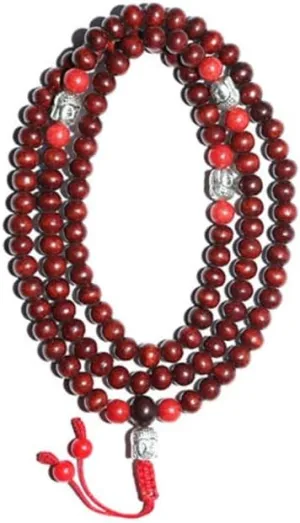 Natural Rose Wood Mala with Coral & Buddha Head 8mm 108 Mala Beads, Spiritual, Meditation Beads, Reiki, Japa Mala, Buddhist Prayer Beads, Yoga Bracelet, healing beads LKMALA-RRGU-914