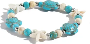 Natural Seashell Bracelet for Women Handmade Braided Bohemian Turquoise Turtle Tortoise Starfish Beads Bracelet Adjustable Summer Surfer Beach Friendship Jewelry