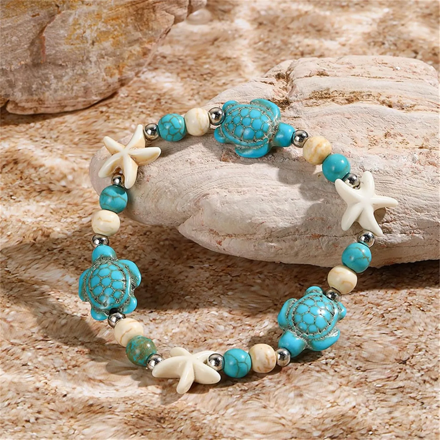 Natural Seashell Bracelet for Women Handmade Braided Bohemian Turquoise Turtle Tortoise Starfish Beads Bracelet Adjustable Summer Surfer Beach Friendship Jewelry