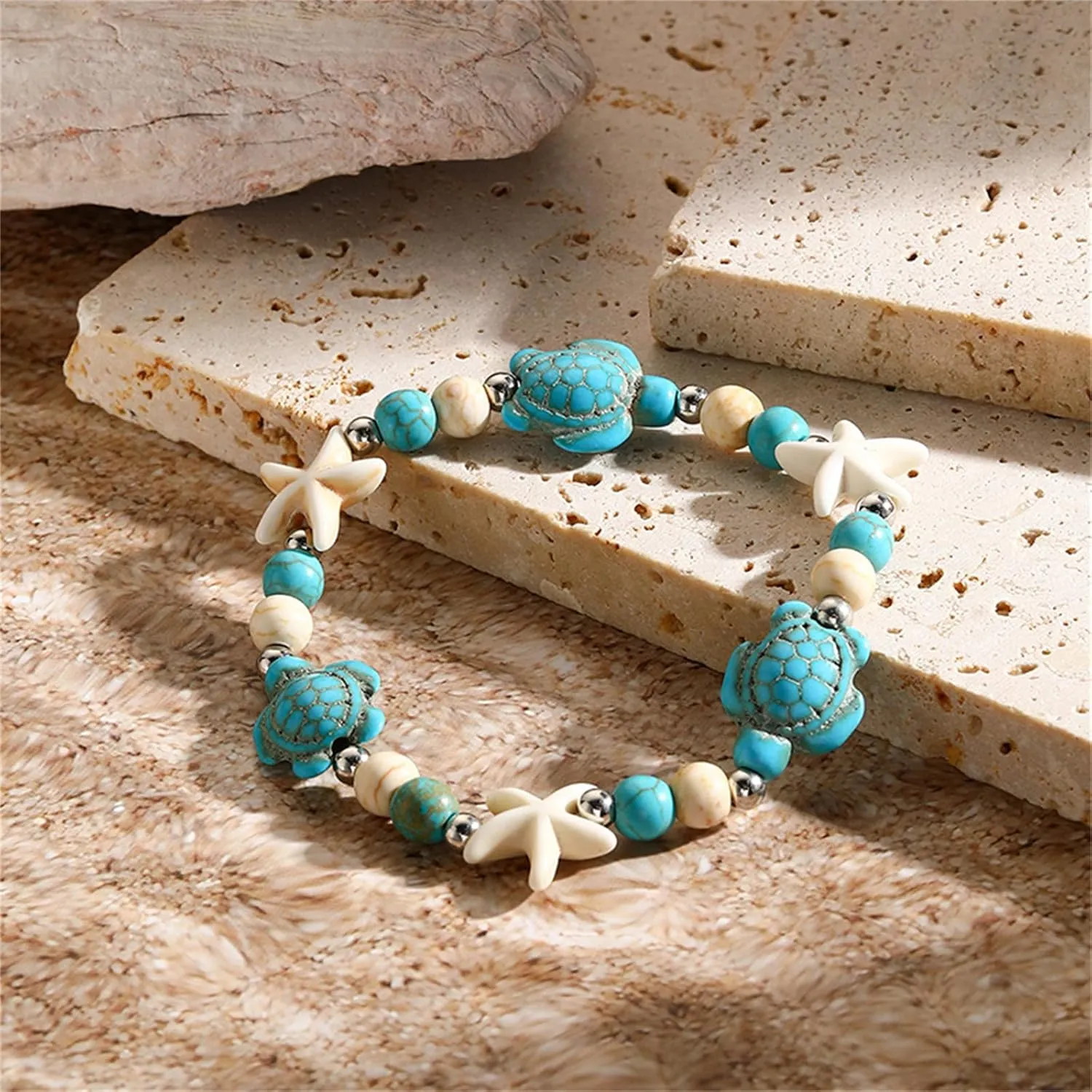 Natural Seashell Bracelet for Women Handmade Braided Bohemian Turquoise Turtle Tortoise Starfish Beads Bracelet Adjustable Summer Surfer Beach Friendship Jewelry