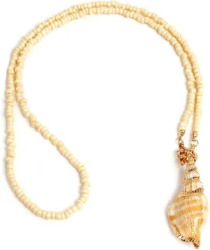 Natural Seashell Shell Scallop Conch Pendant Necklace Boho Braided Rattan Shell Pendant 18K Real Gold Plated Handmade Wovening Jewelry Beach Ocean Jewelry Gift for Halloween Costume Women Girls