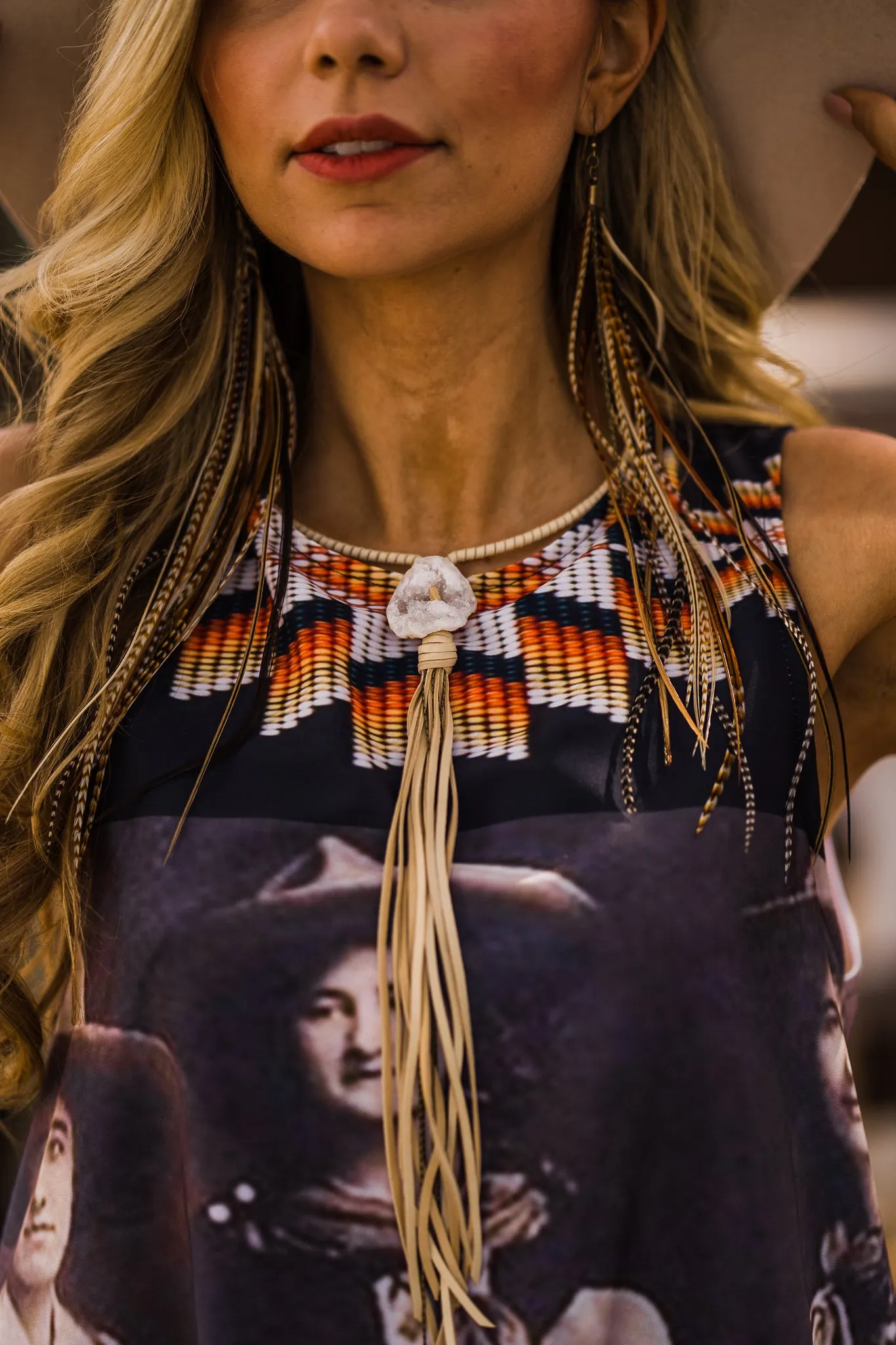 Necklace, Collar with Rust Deerskin Tassel & Black Agate Stone - Sale!