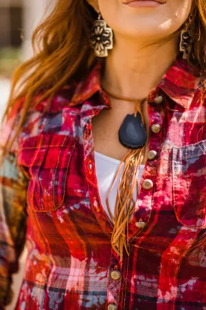 Necklace, Collar with Rust Deerskin Tassel & Black Agate Stone - Sale!