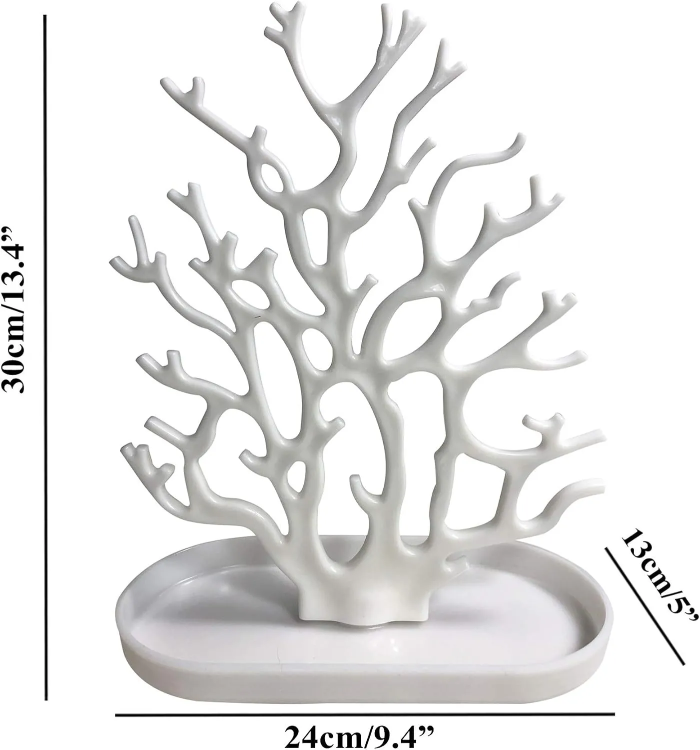 NewFerU Coral Tree Jewelry Hanging Stand Display Table Top Necklace Bracelet Holder Earring Hanger Organizer Rack Tower with a Ring Watch Dish Tray for Women Girls (White)