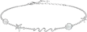 Ocean Wave Beach Shell Anklet 925 Sterling Silver Sea Starfish Seashell Ankle Bracelet Summer Jewelry Gifts for Women