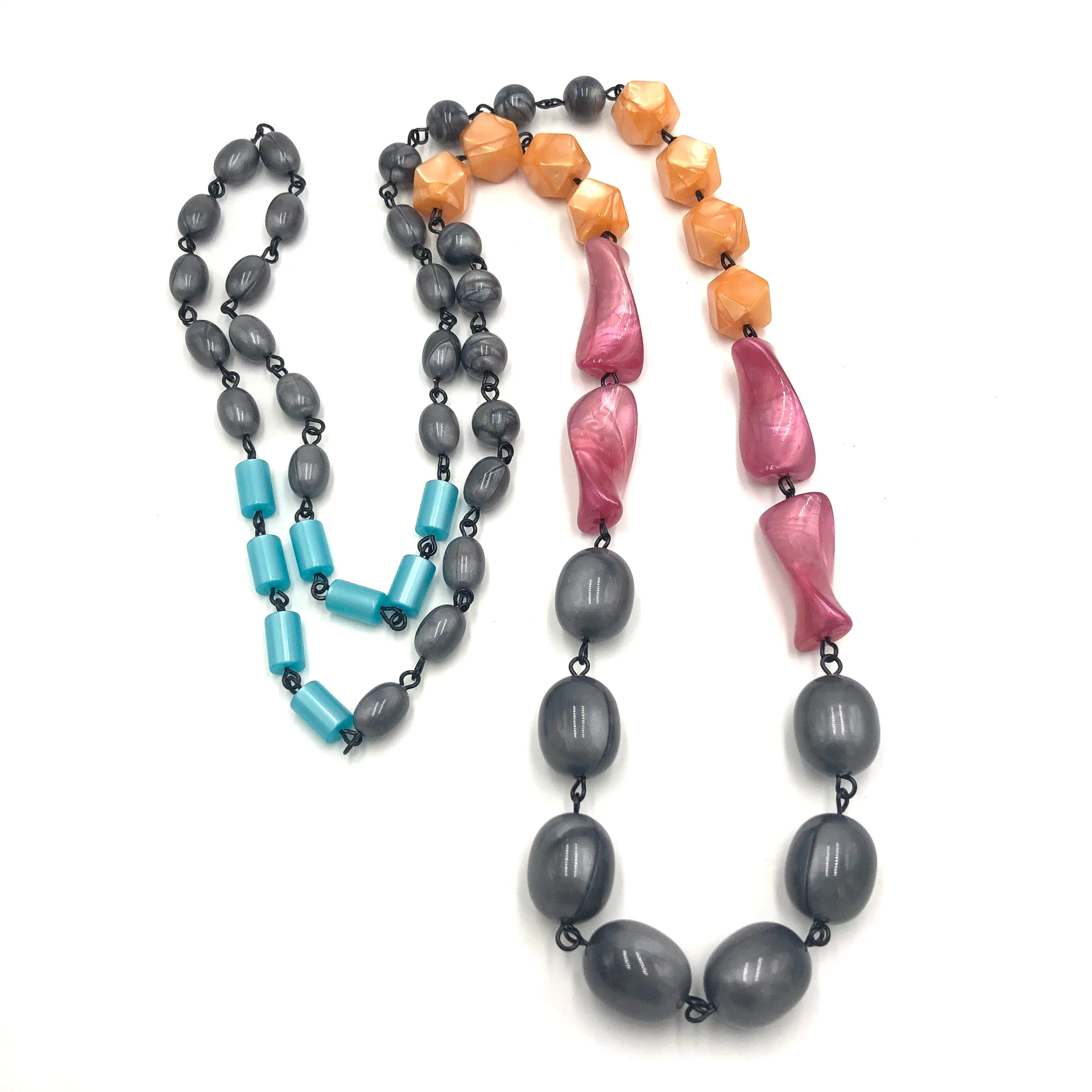 Orange Grey & Cranberry Rope Necklace