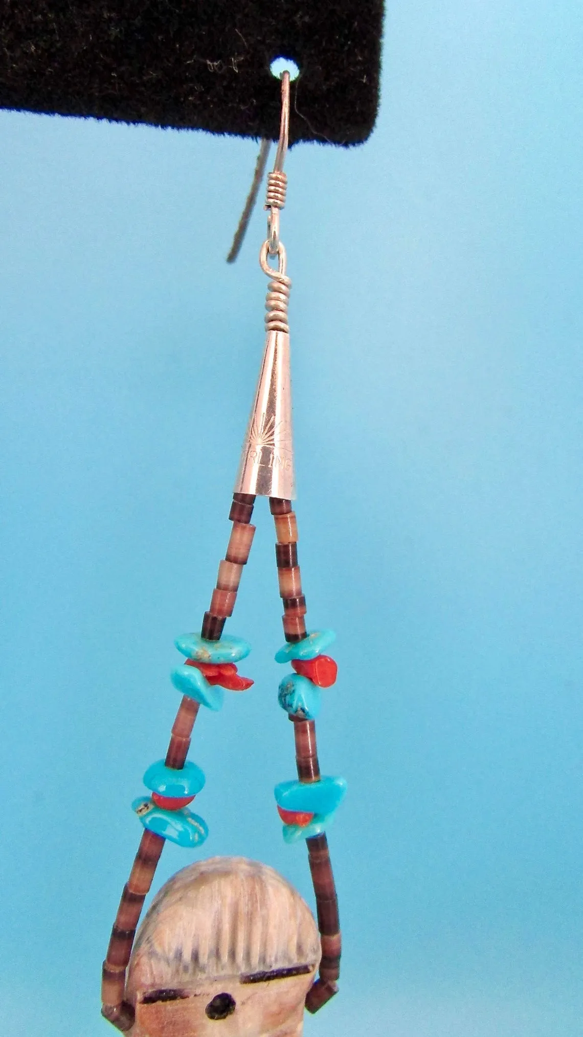 PAPOOSE Vintage Carved Jasper Beaded Dangly Earrings