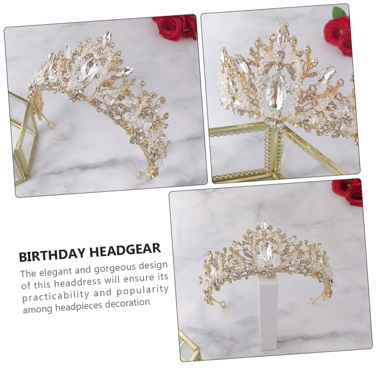 PartyKindom 1pc Elegant Crystal Crown Bridal Headdress for Women and Bridesmaid Rhinestone Hair Accessory Lightweight Design Durable and Stunning Finish