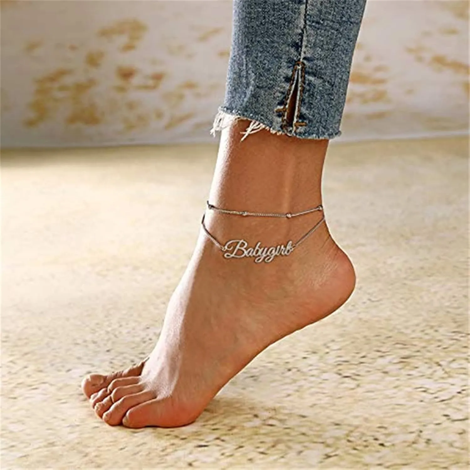 Personalized Ankle Bracelet for Women Sterling Silver Womens Anklet Layered Name Anklets Personalized Custom Bracelets Summer Beach Jewelry Dainty Gifts for Her