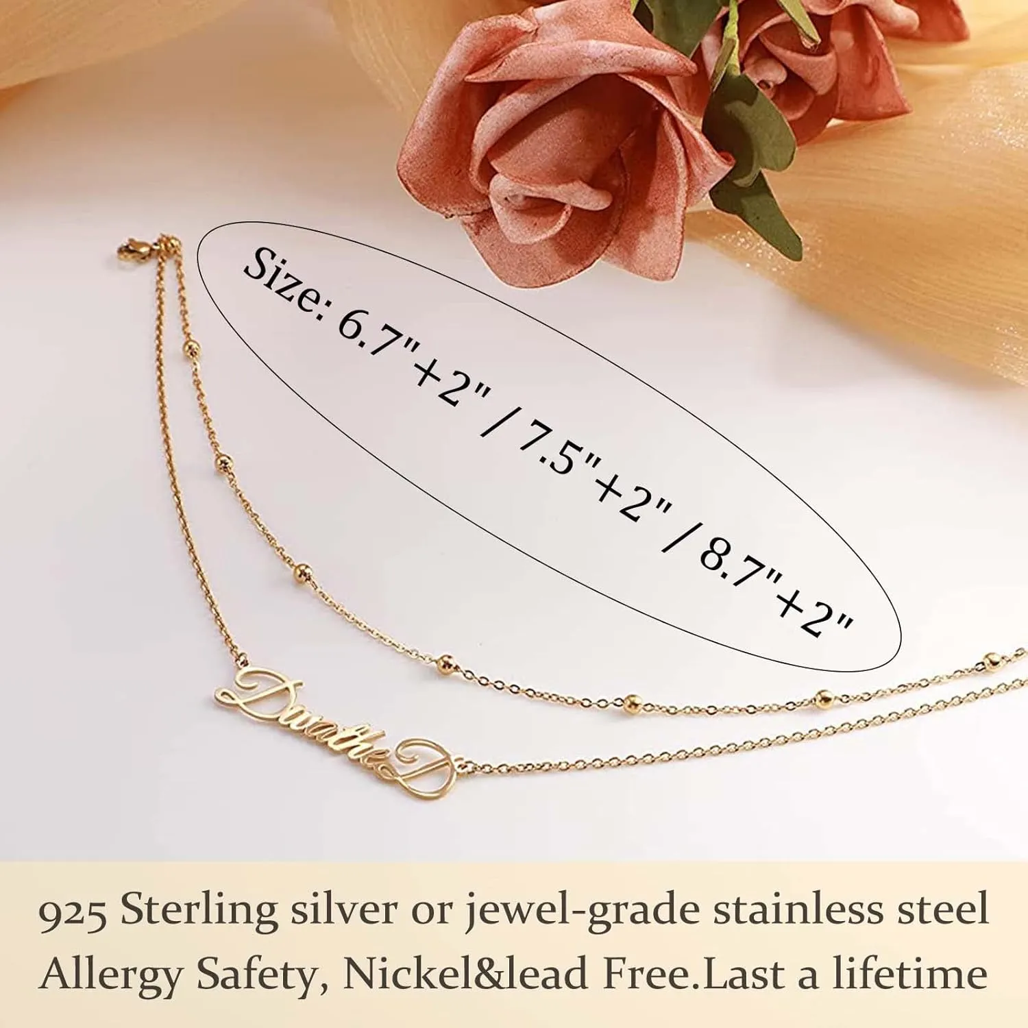 Personalized Ankle Bracelet for Women Sterling Silver Womens Anklet Layered Name Anklets Personalized Custom Bracelets Summer Beach Jewelry Dainty Gifts for Her