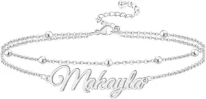 Personalized Ankle Bracelet for Women Sterling Silver Womens Anklet Layered Name Anklets Personalized Custom Bracelets Summer Beach Jewelry Dainty Gifts for Her