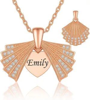 Personalized Seashell Necklace with Hidden Heart  Custom Name Pendant Necklace for Women  925 Sterling Silver Jewelry Gift