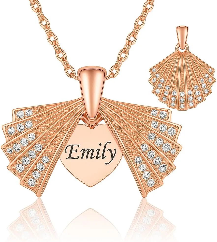 Personalized Seashell Necklace with Hidden Heart  Custom Name Pendant Necklace for Women  925 Sterling Silver Jewelry Gift