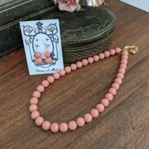 Pink Coral Pearl Beaded Necklace - Medium