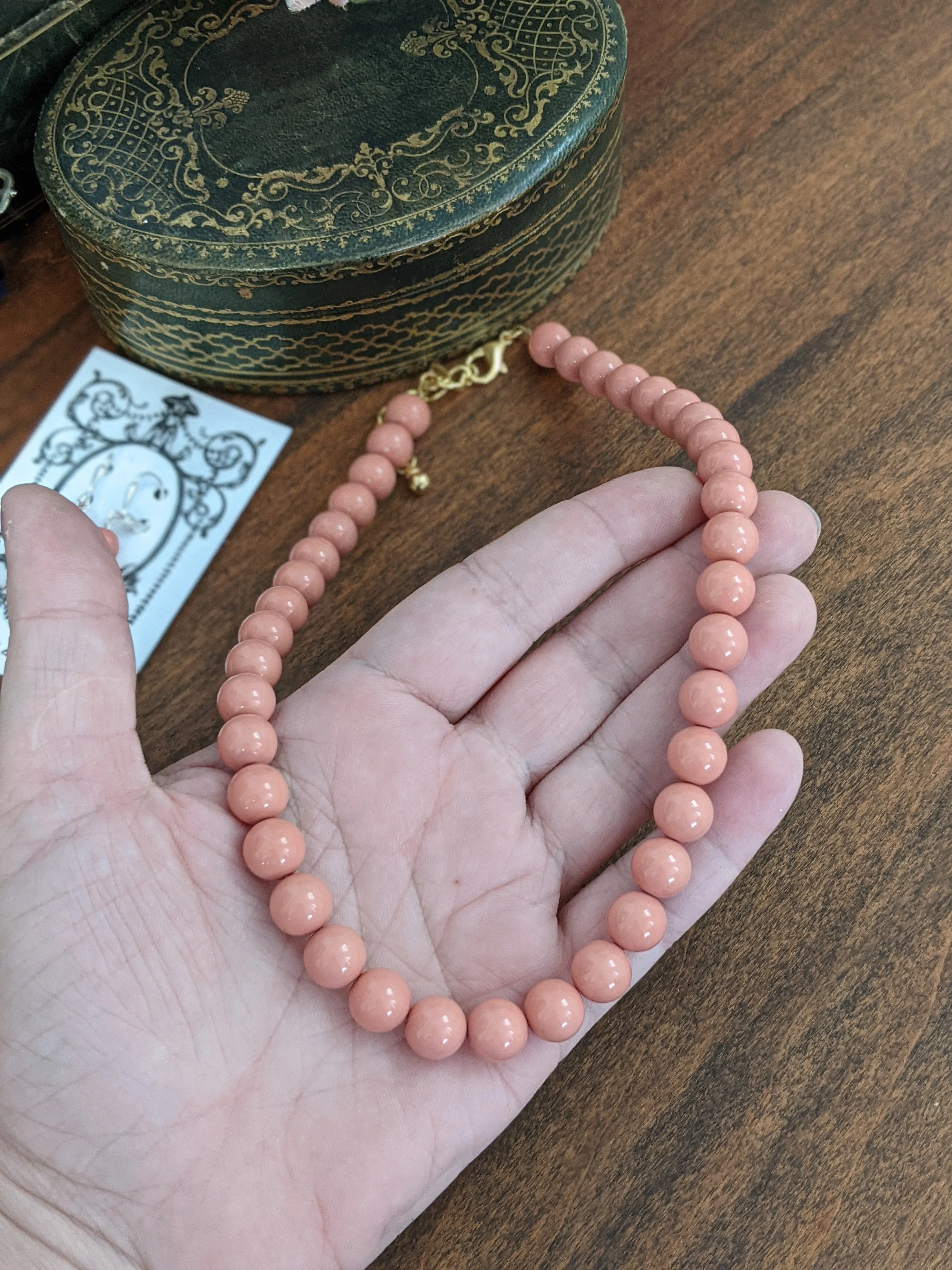 Pink Coral Pearl Beaded Necklace - Medium