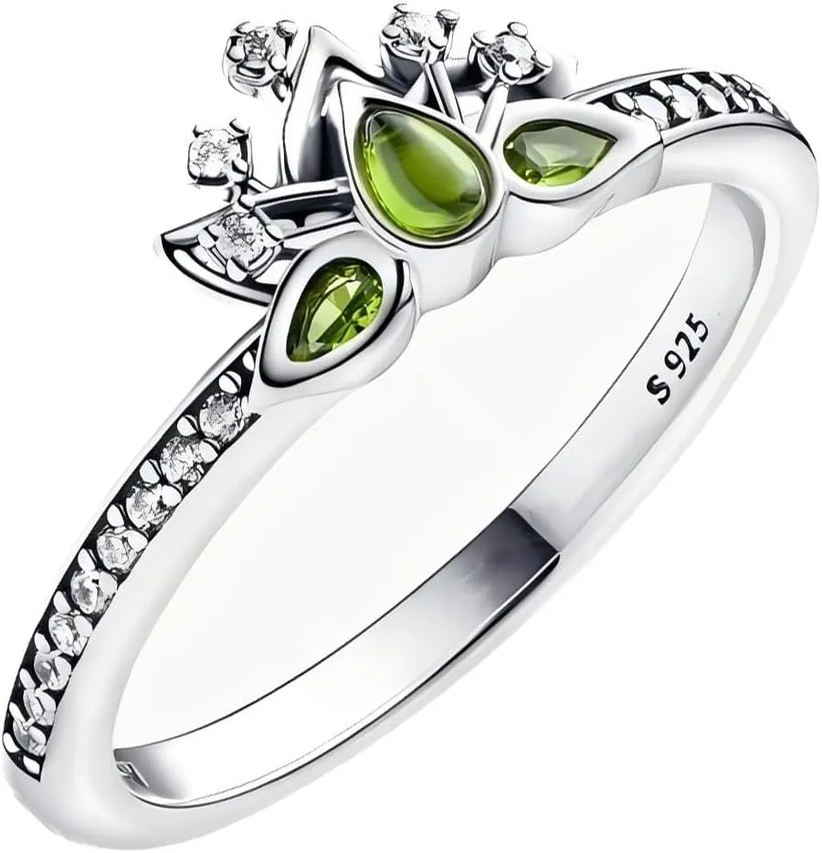 Princess Ring Fit Women Fashion Gifts 925 Sterling Silver DIY Jewelry (Princess Tiana Tiara Ring number 7)