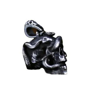 Punk Skull & Coiled Snake Titanium Steel Pendant - Bold Vintage Men's Jewelry