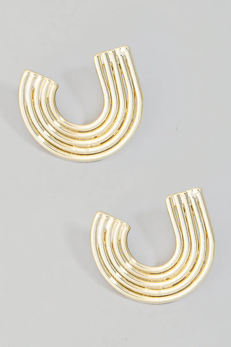 Rainbow C-Shaped Stud Earrings (Gold/Silver)