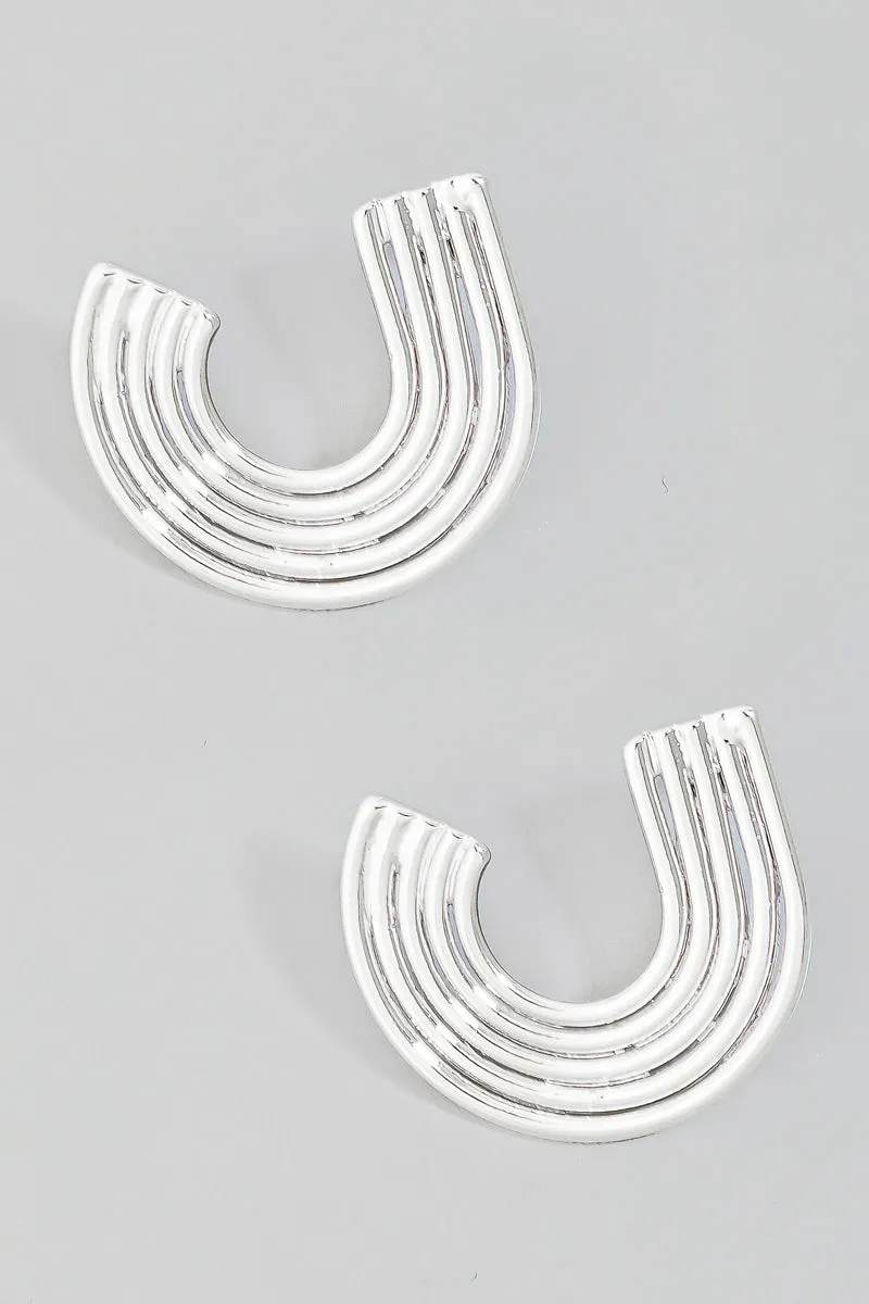 Rainbow C-Shaped Stud Earrings (Gold/Silver)