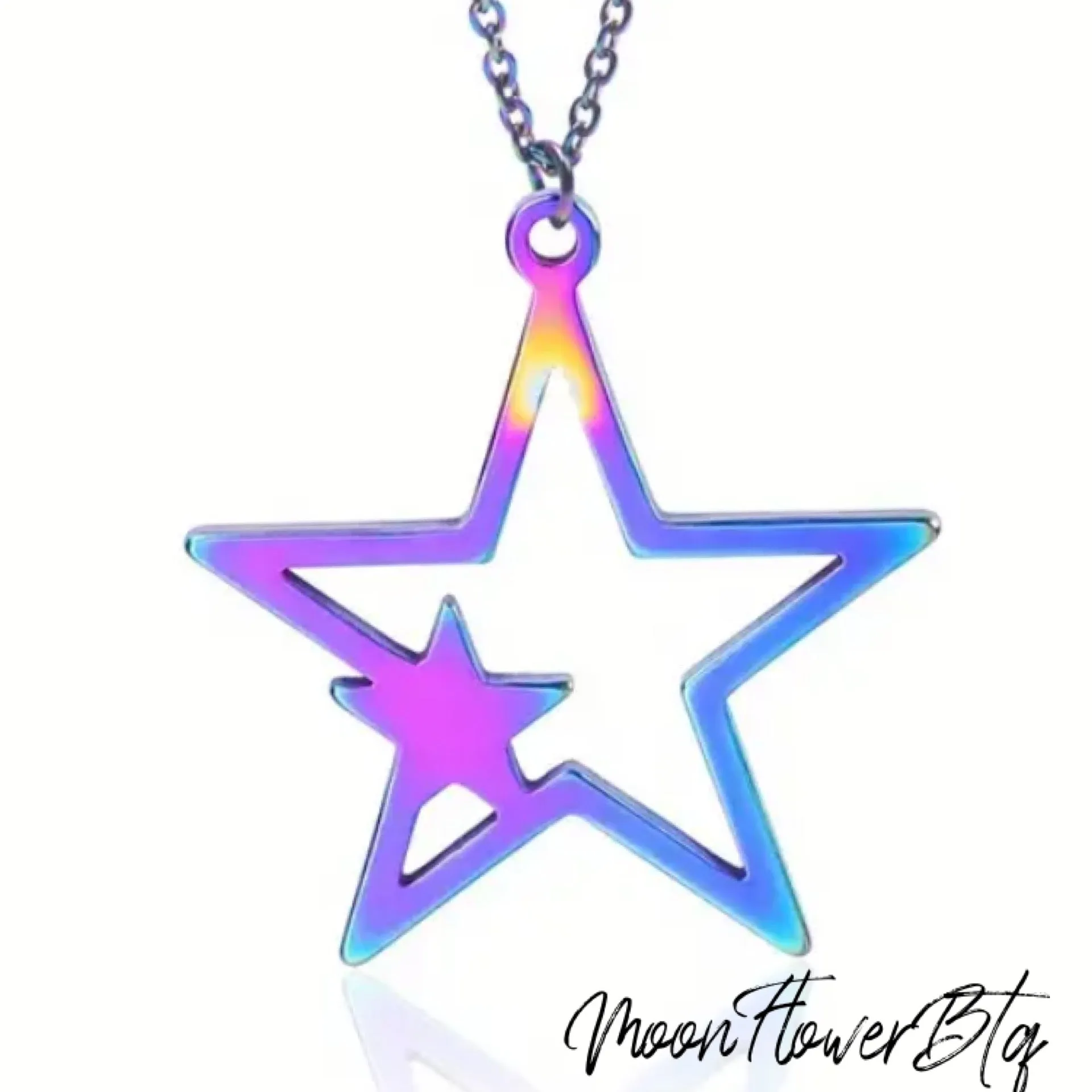Rainbow Open Star Pendant Necklace