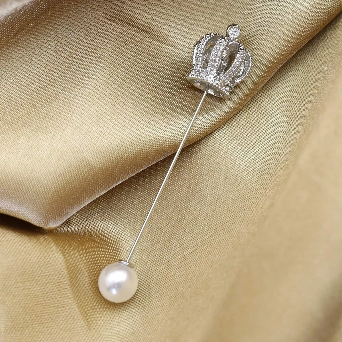 RechicGu Royal Queen Crown Tiara Brooch Pins Cross Faux Pearl Lapel Stick Pin Tie Hat Scarf Badge
