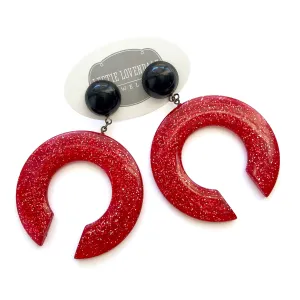 Red Glitter & Black Extra Large Crescent Drop Earrings *