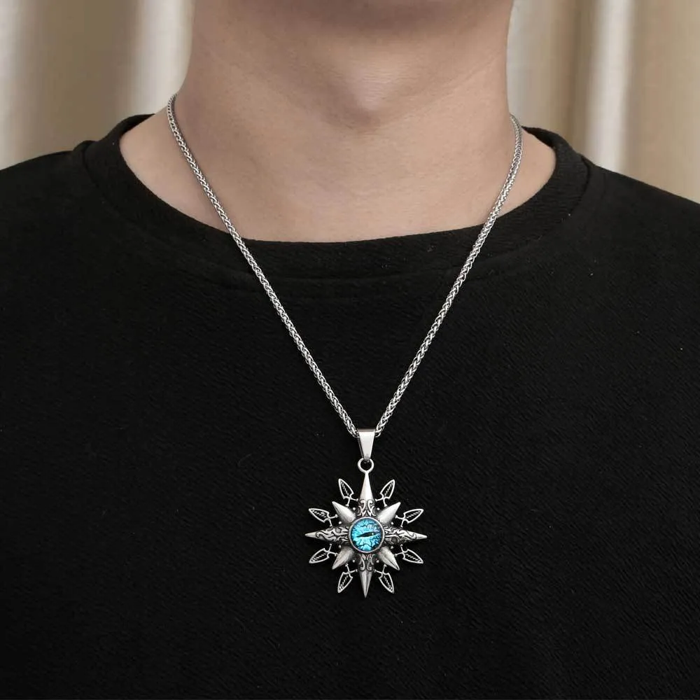 Retro Titanium Steel Octagram Devil's Eye Pendant Necklace for Men's Unique Style