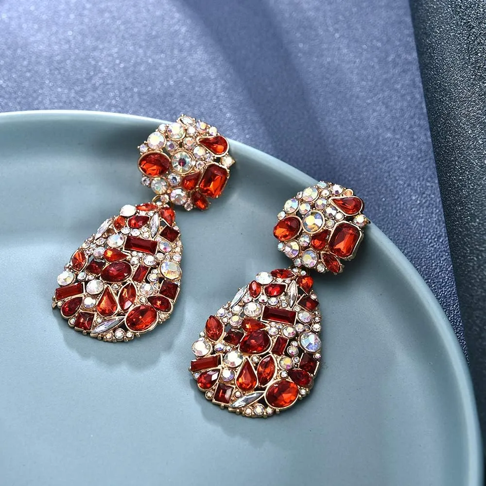 Rhinestone Crystal Teardrop Dangle Earrings Water Drop-Shape Chandelier Crystal Earrings Geometric Statement Wedding Bridal Earrings Shiny Bling Studs Earrings Jewelry for Women