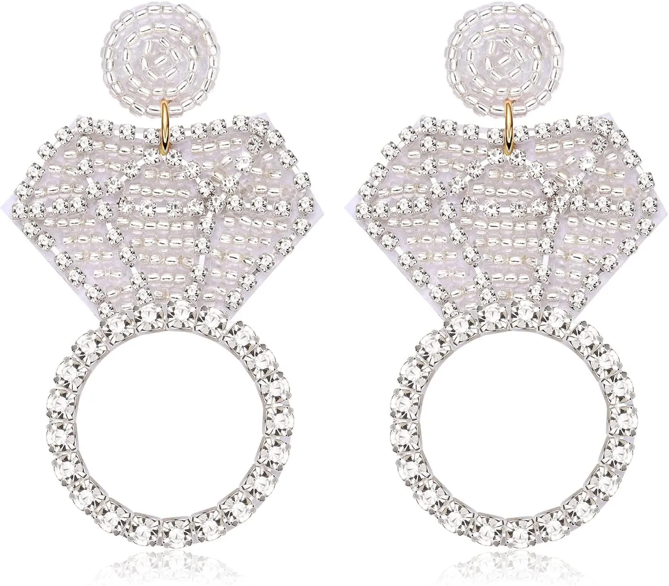 Rhinestone Wedding Bridal Earrings for Women Handmade Wedding Diamond Ring Beaded Drop Earrings Fun Statement Engagement Ring Dangle Earrings Bachelorette Party Jewelry Gifts