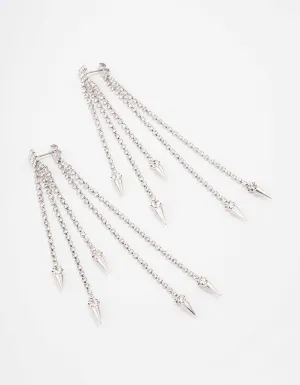 Rhodium Tassel Cupchain Drop Earrings