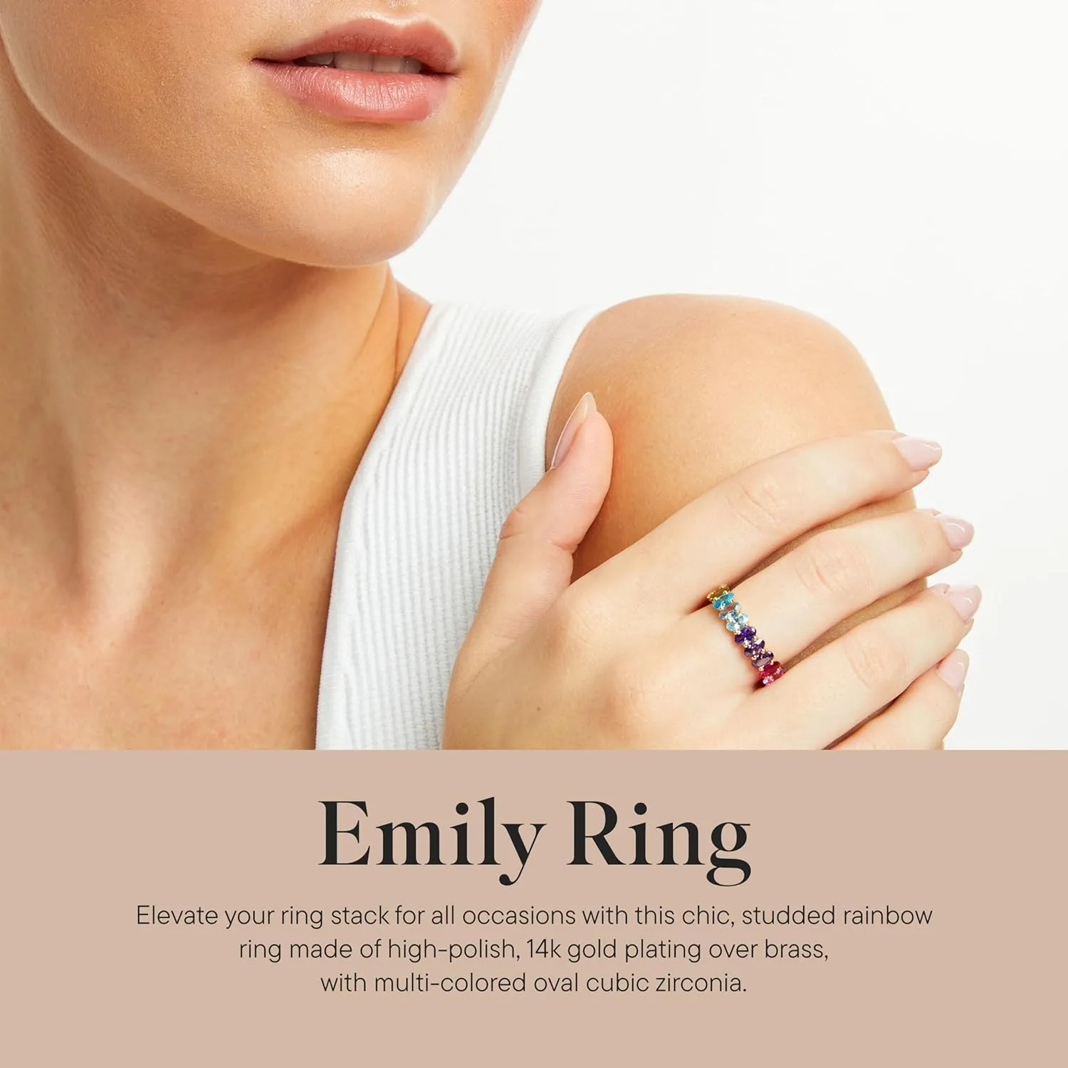 Rocksbox Emily Women's Ring - High Polish Plating with Cubic Zirconia - Premium Quality Jewelry
