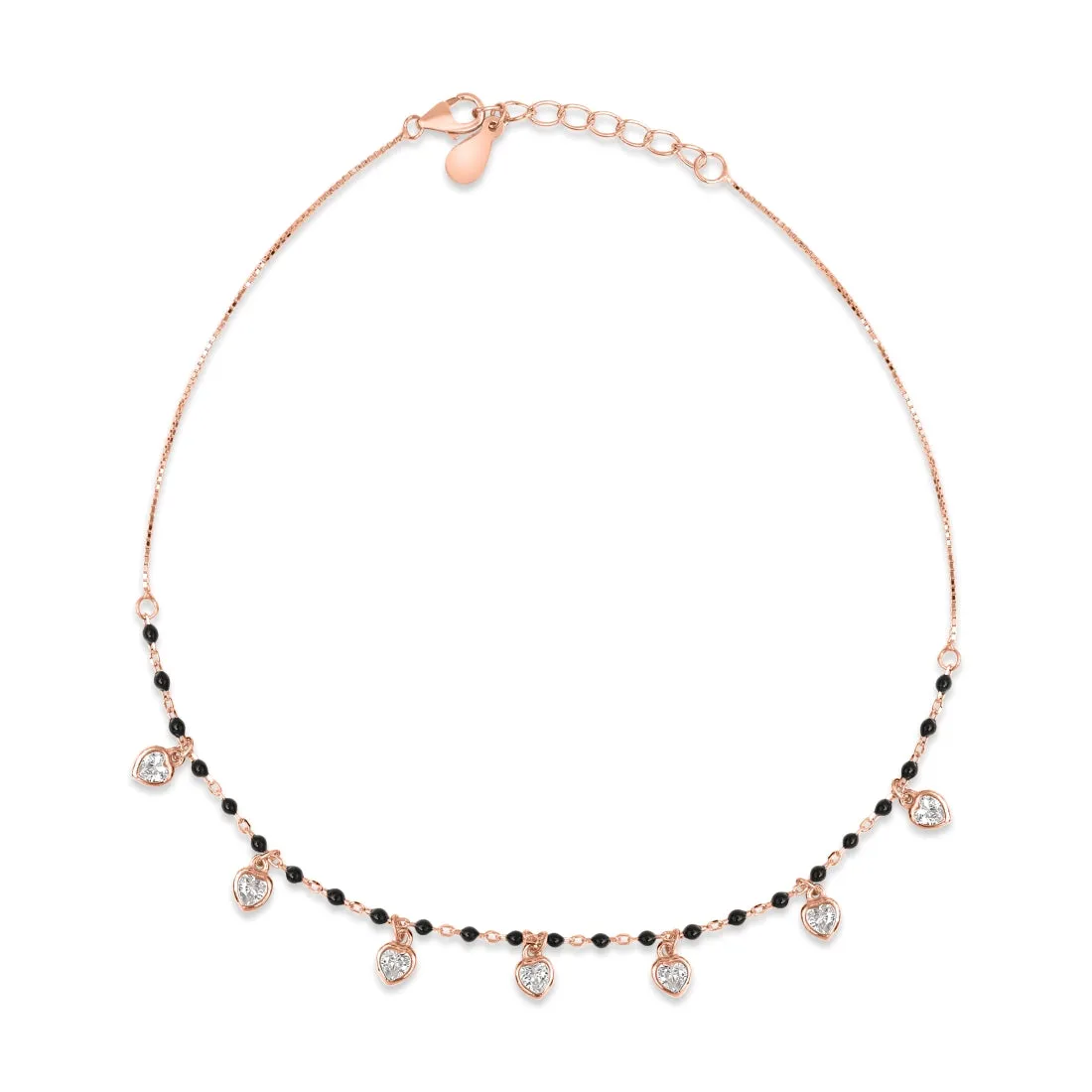 Romantic 925 Sterling Silver Heart Rose Gold Plated Anklet