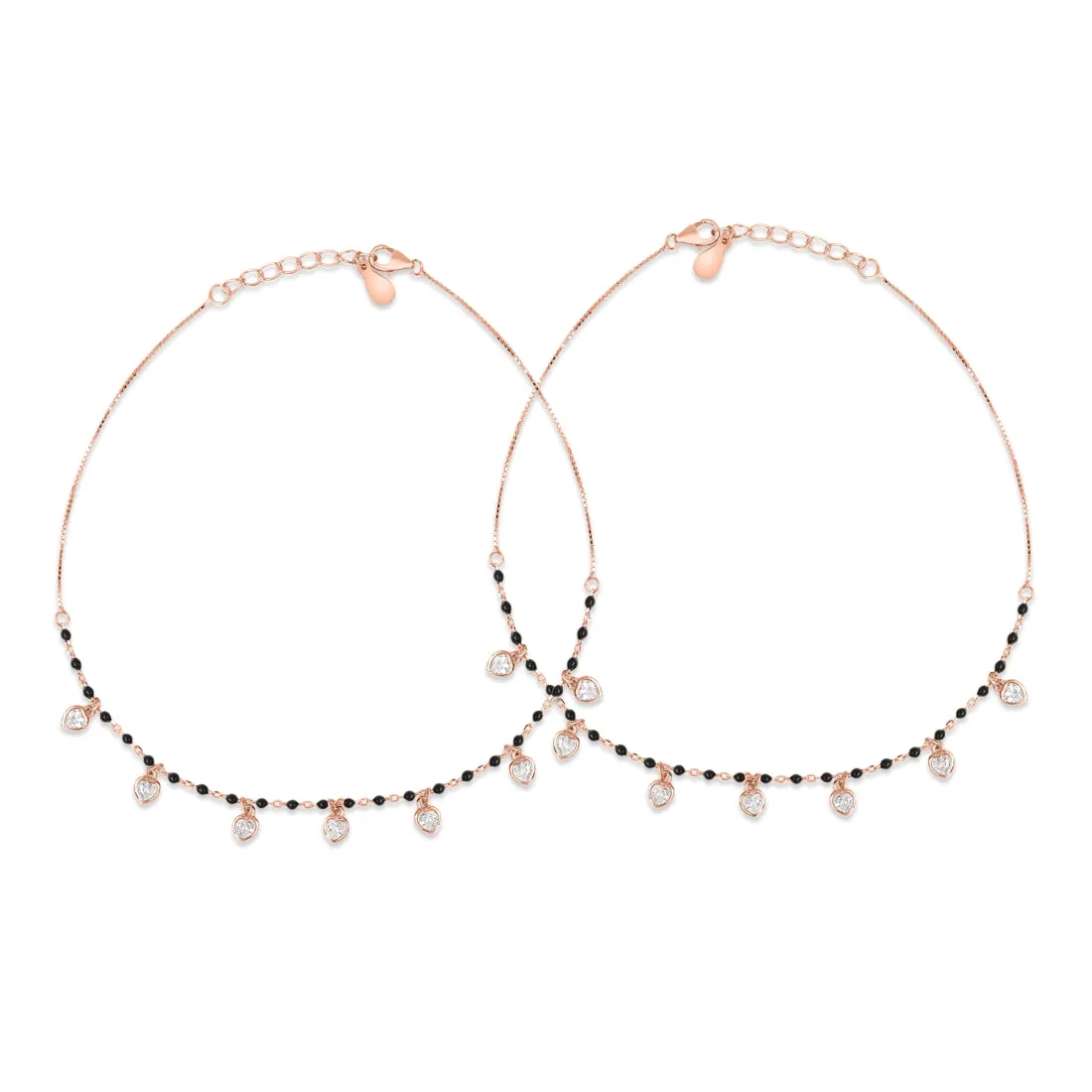 Romantic 925 Sterling Silver Heart Rose Gold Plated Anklet