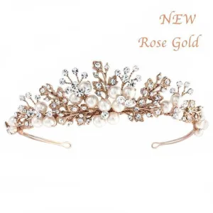 Rose Gold Crystal and Pearl Bridal Tiara, 1451